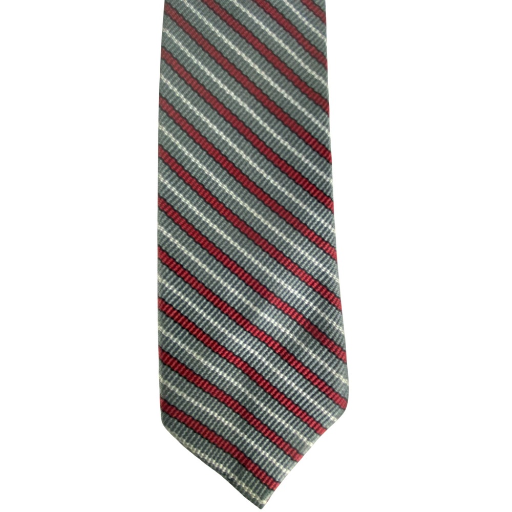 VTG Skinny Tie Gray Burgundy Stripe Rockabilly MCM Mod 54.5x2